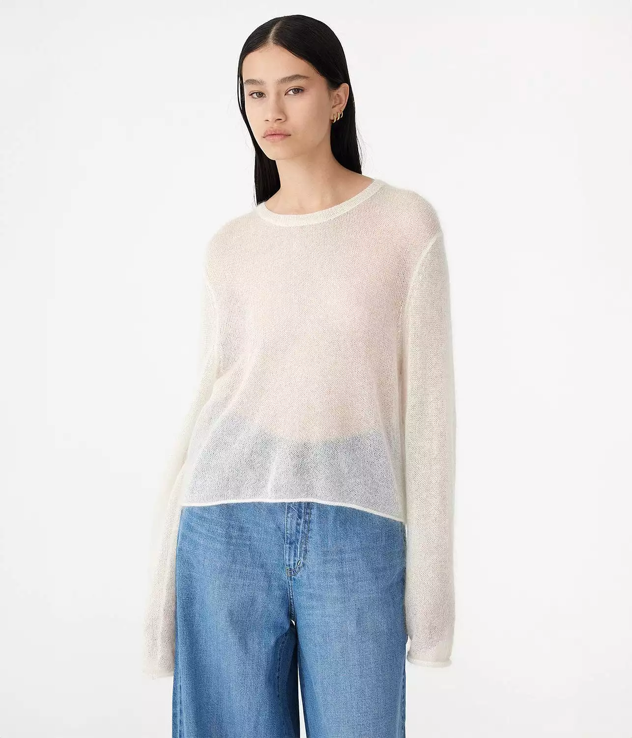 SUPERFINE MOHAIR CROPPED KNIT- NATURAL