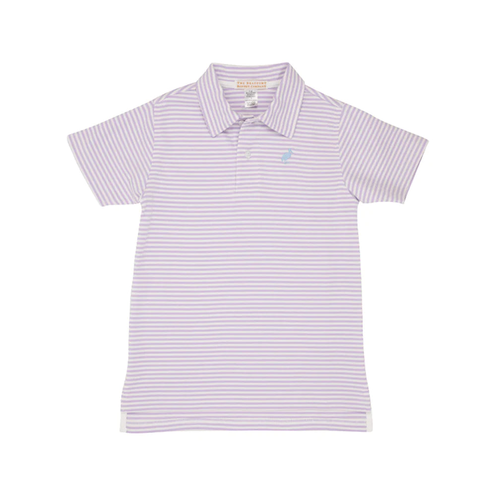 The Beaufort Bonnet Company - Lauderdale Lavender Stripe Prim and Proper Polo SS-Pima