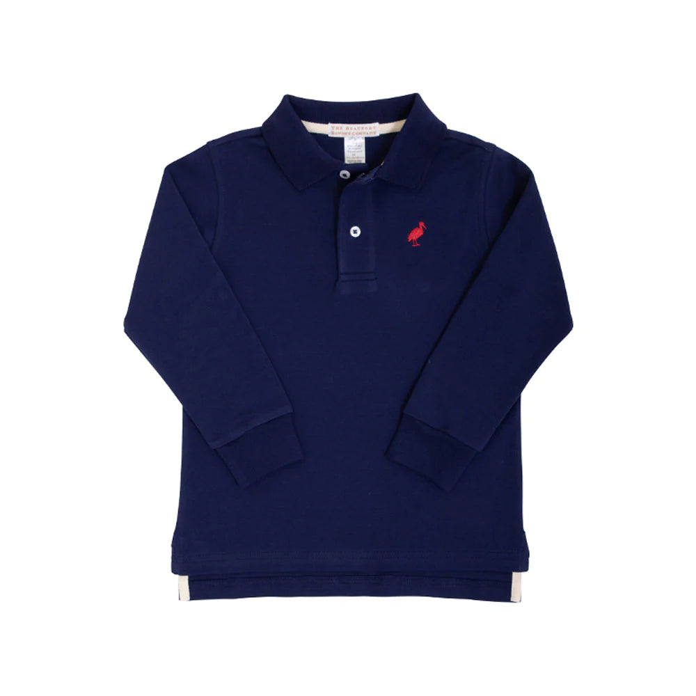 The Beaufort Bonnet Company - Nantucket Navy & Richmond Red Prim and Proper Polo LS-Pima