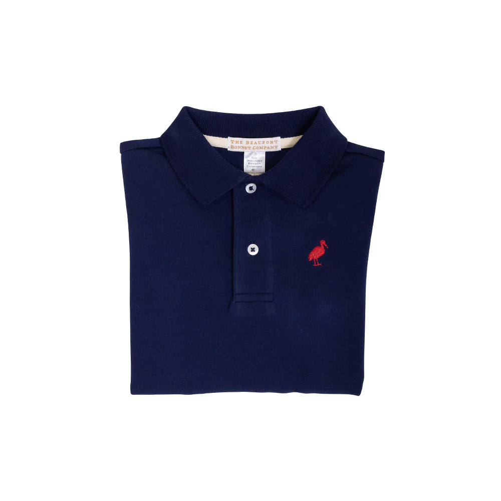 The Beaufort Bonnet Company - Nantucket Navy & Richmond Red Prim and Proper Polo LS-Pima