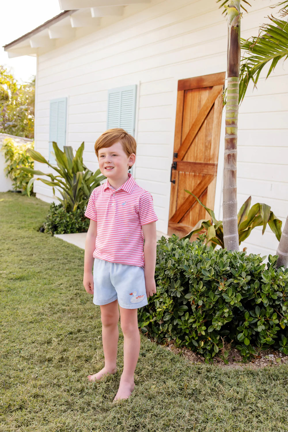 The Beaufort Bonnet Company - Parrot Cay Coral Stripe & Buckhead Blue SS Prim & Proper Polo