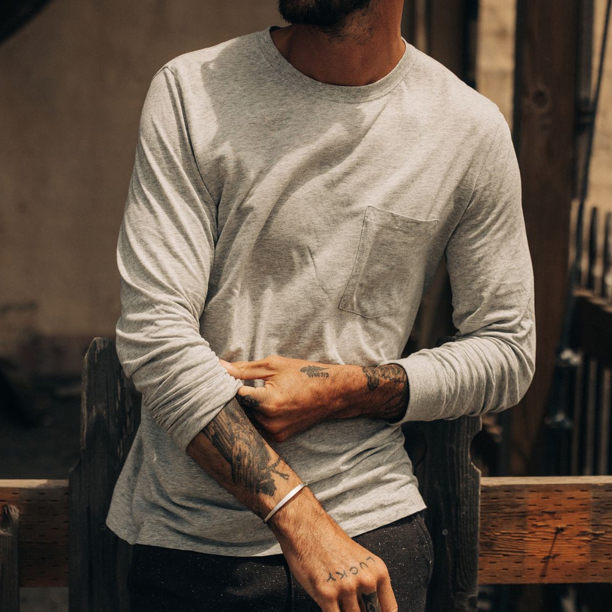 The Cotton Hemp Long Sleeve Tee in Heather Grey