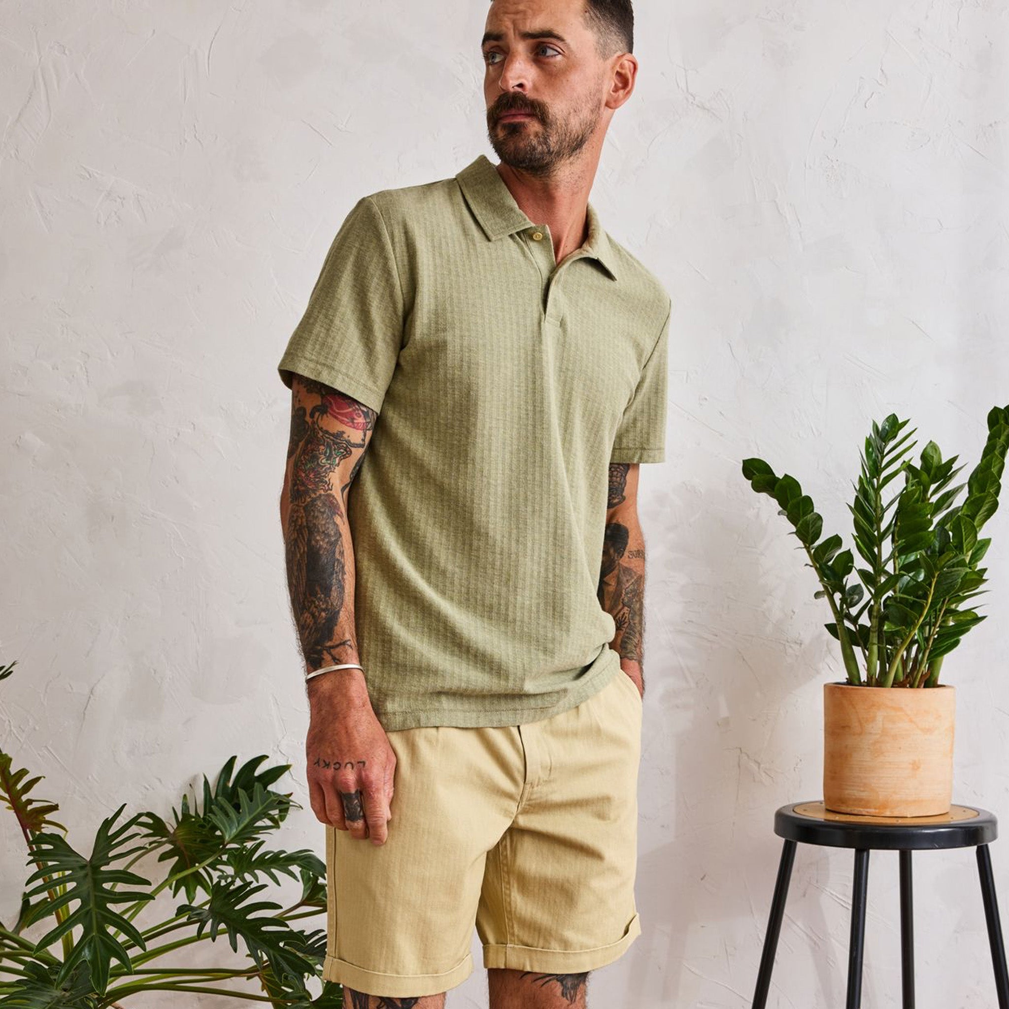 The Herringbone Polo in Heather Sage