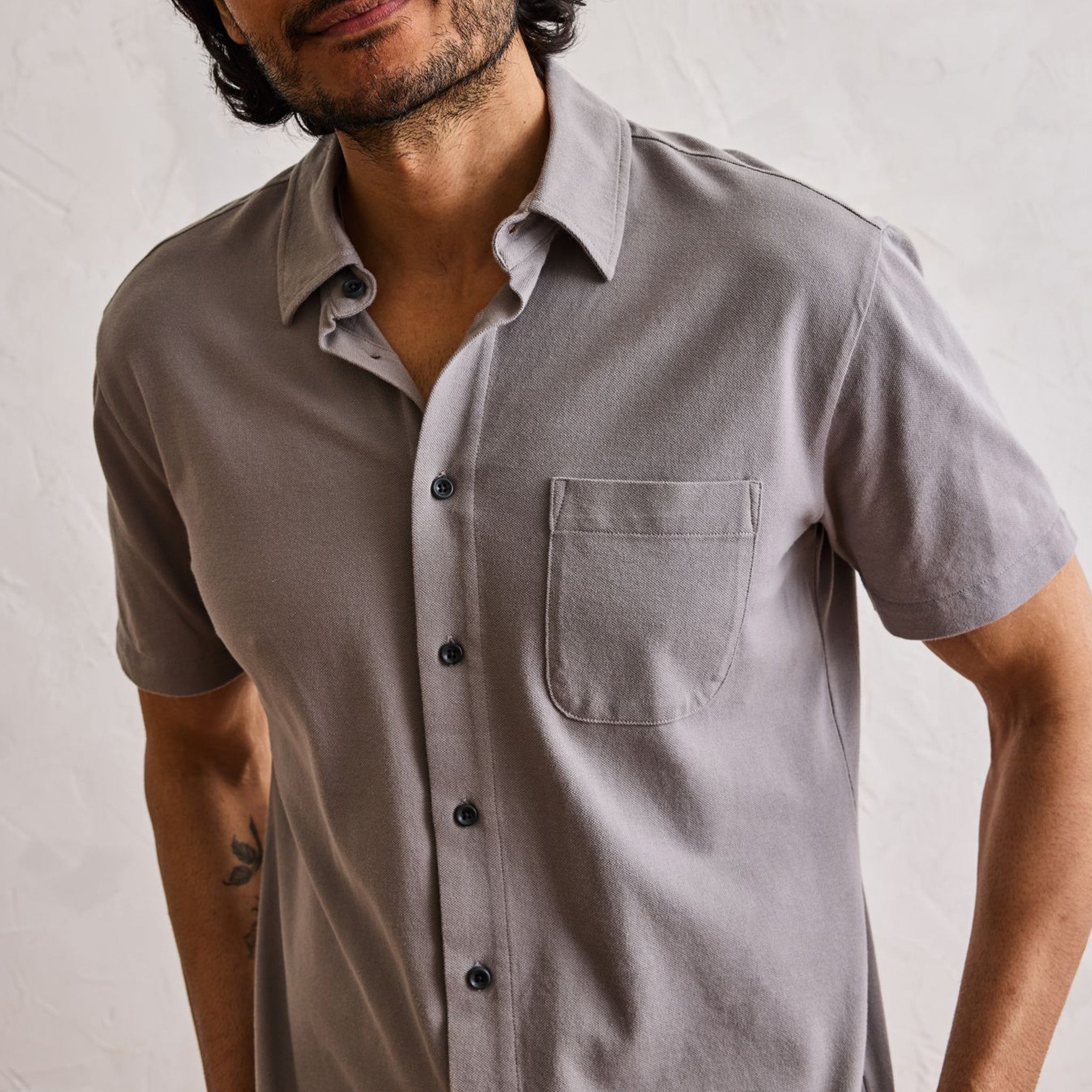 The Short Sleeve California in Steeple Grey Pique