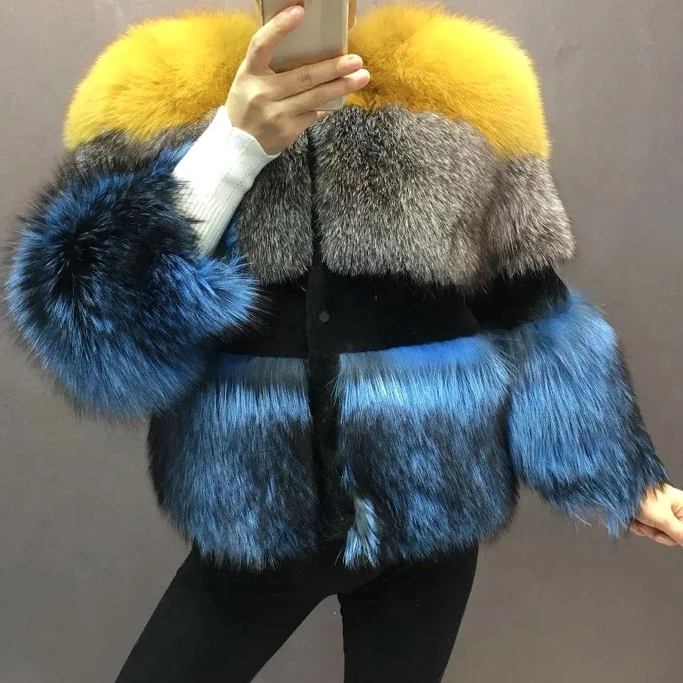 Three Color Fox Fur Coat