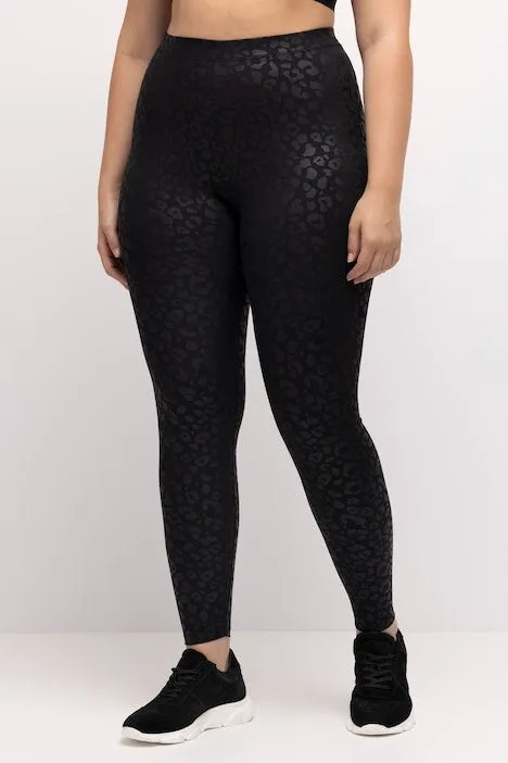 Tonal Leopard Print Stretch Leggings in Black