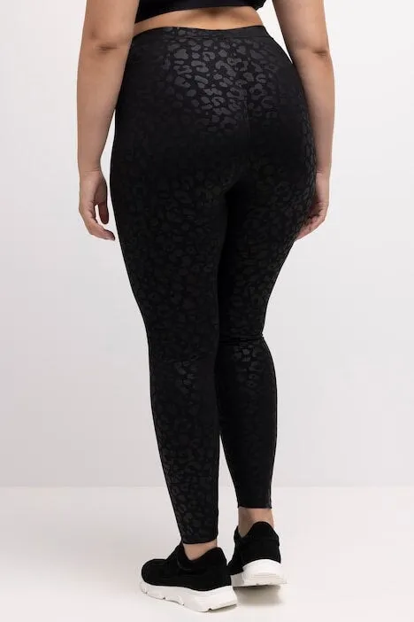 Tonal Leopard Print Stretch Leggings in Black