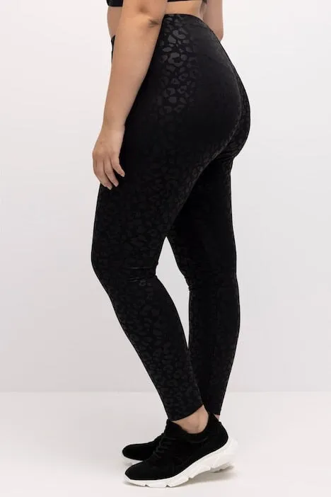 Tonal Leopard Print Stretch Leggings in Black