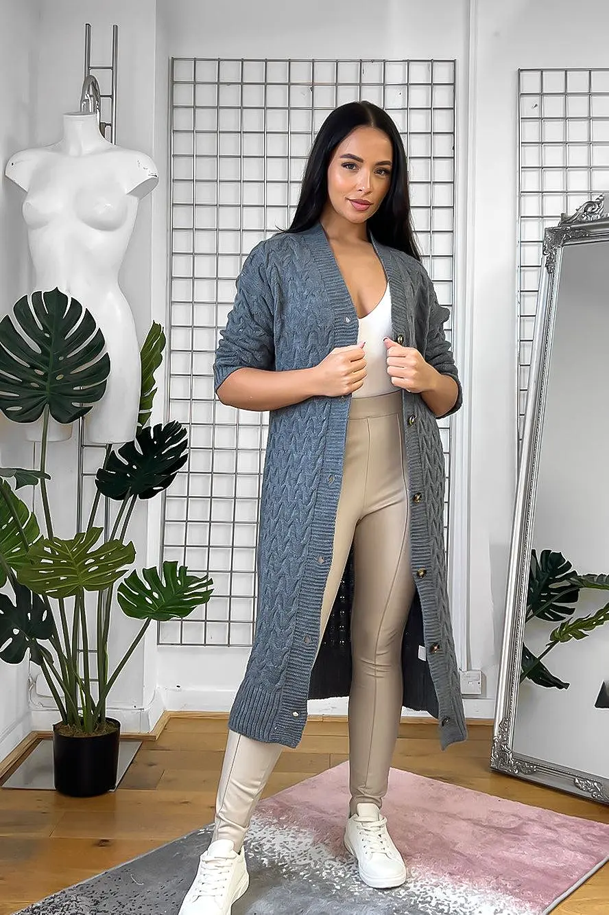 Wave Knit Buttoned Front Midi Cardigan