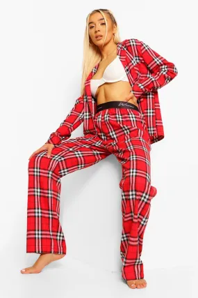 Woman Tape Flannel Pajamas Pants Set