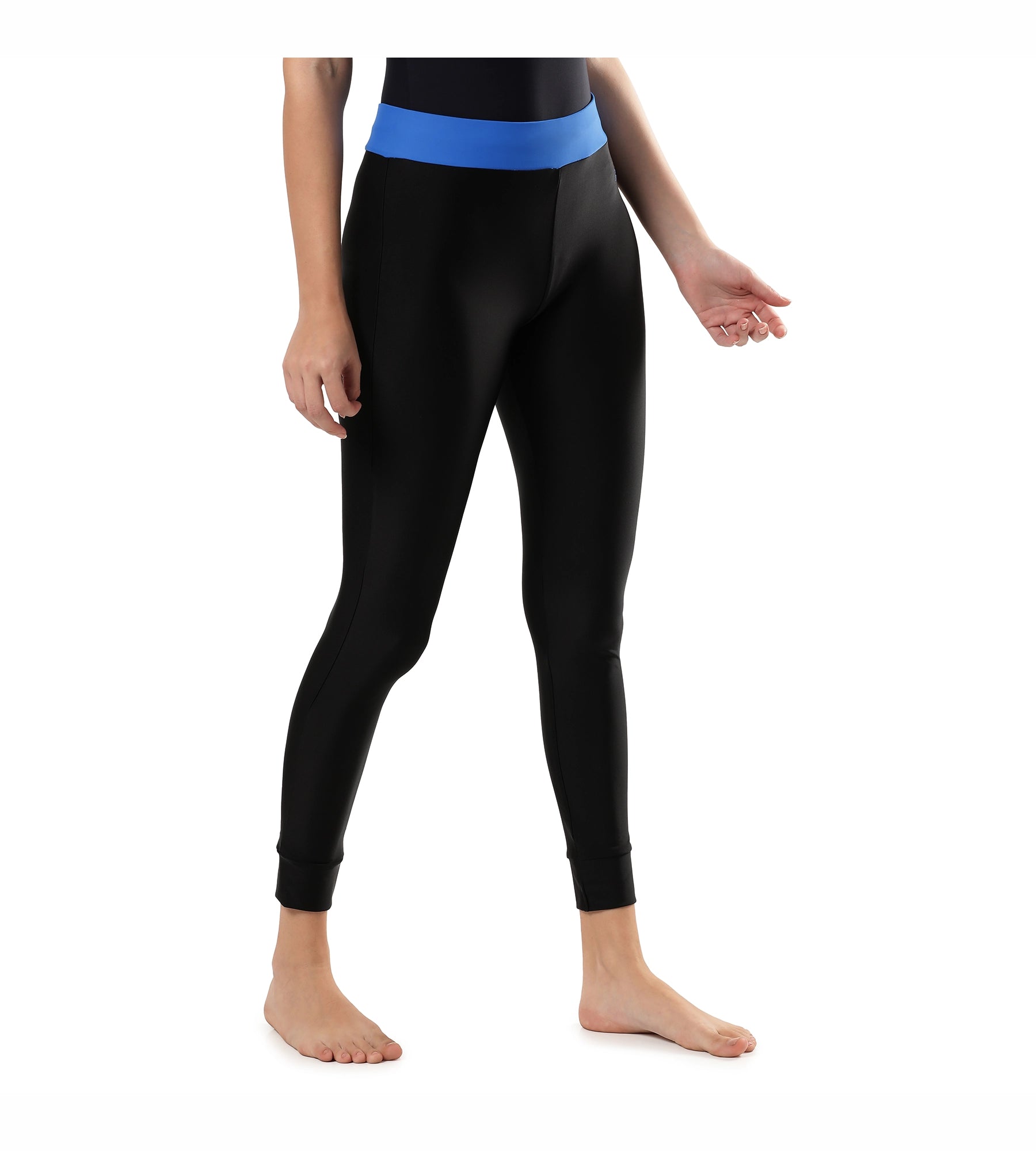 Women's Solid Contrast Leggings - Black & Bondi Blue