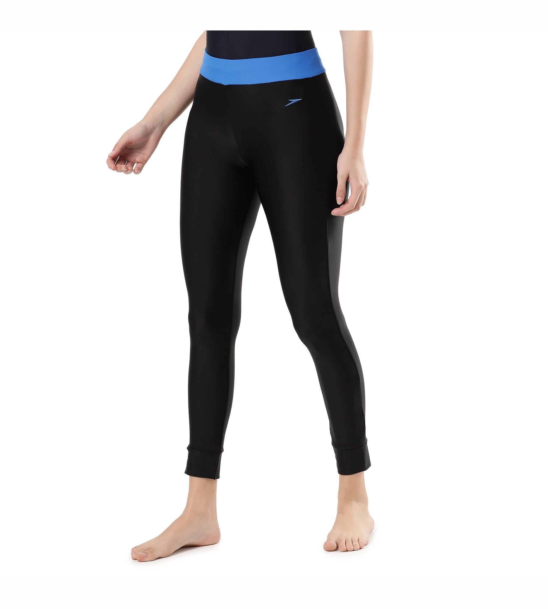 Women's Solid Contrast Leggings - Black & Bondi Blue