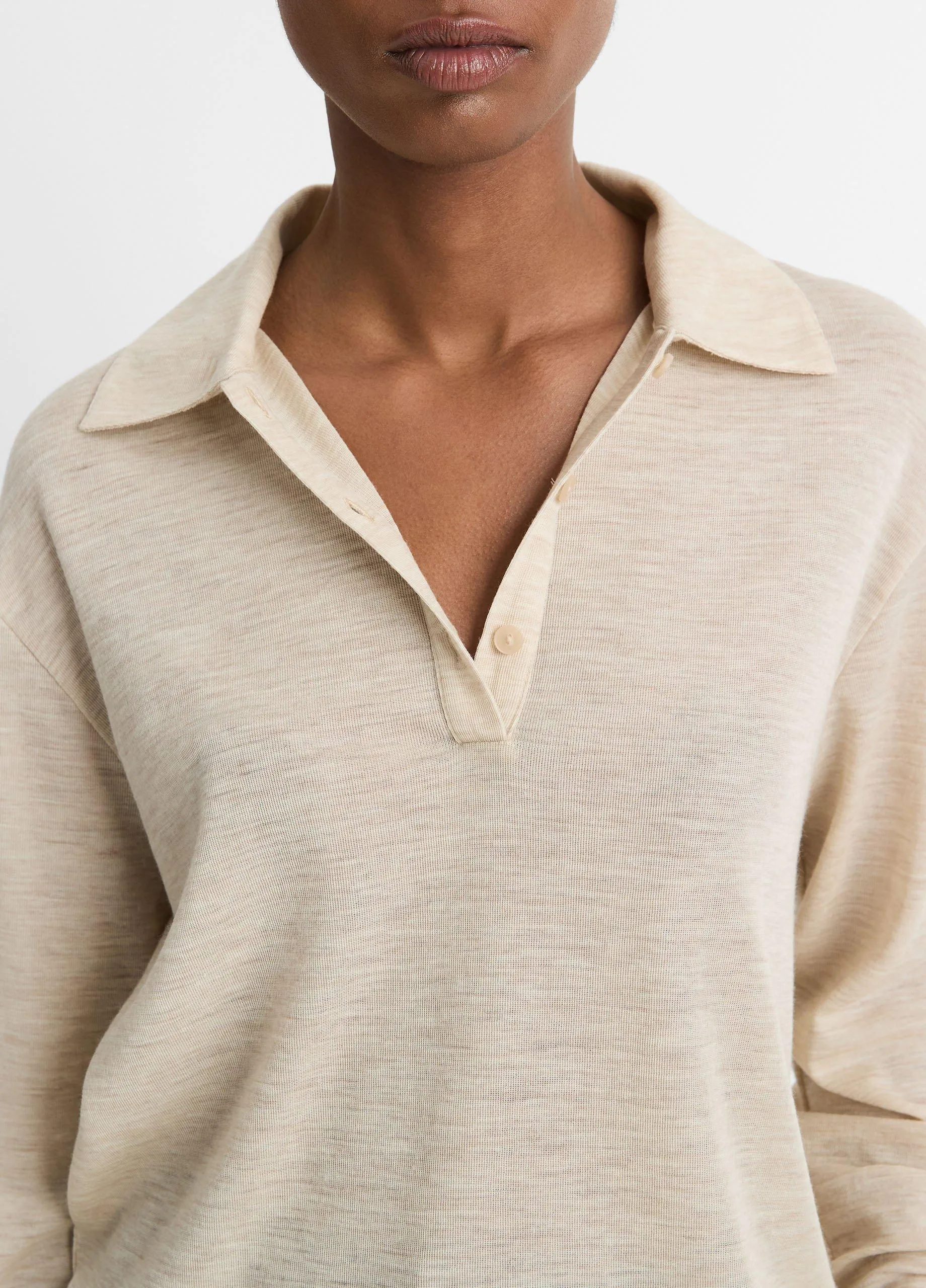 Wool Relaxed Long-Sleeve Polo Shirt