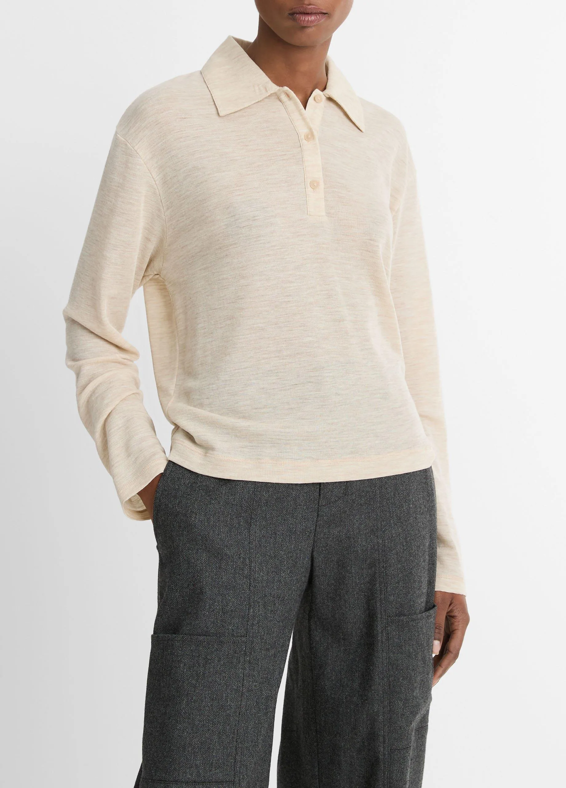 Wool Relaxed Long-Sleeve Polo Shirt