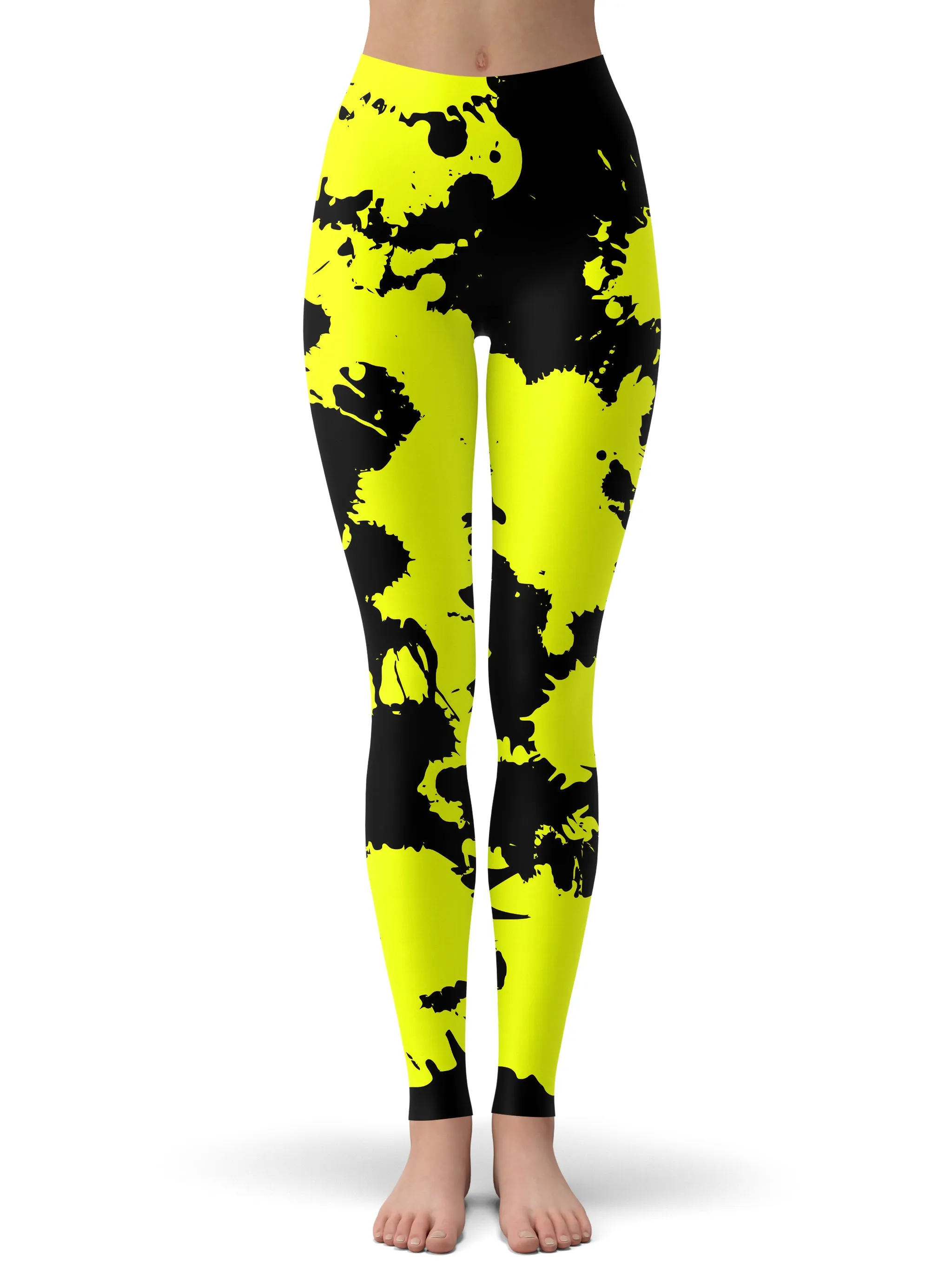 Yellow and Black Paint Splatter Rave Bra and Leggings Combo