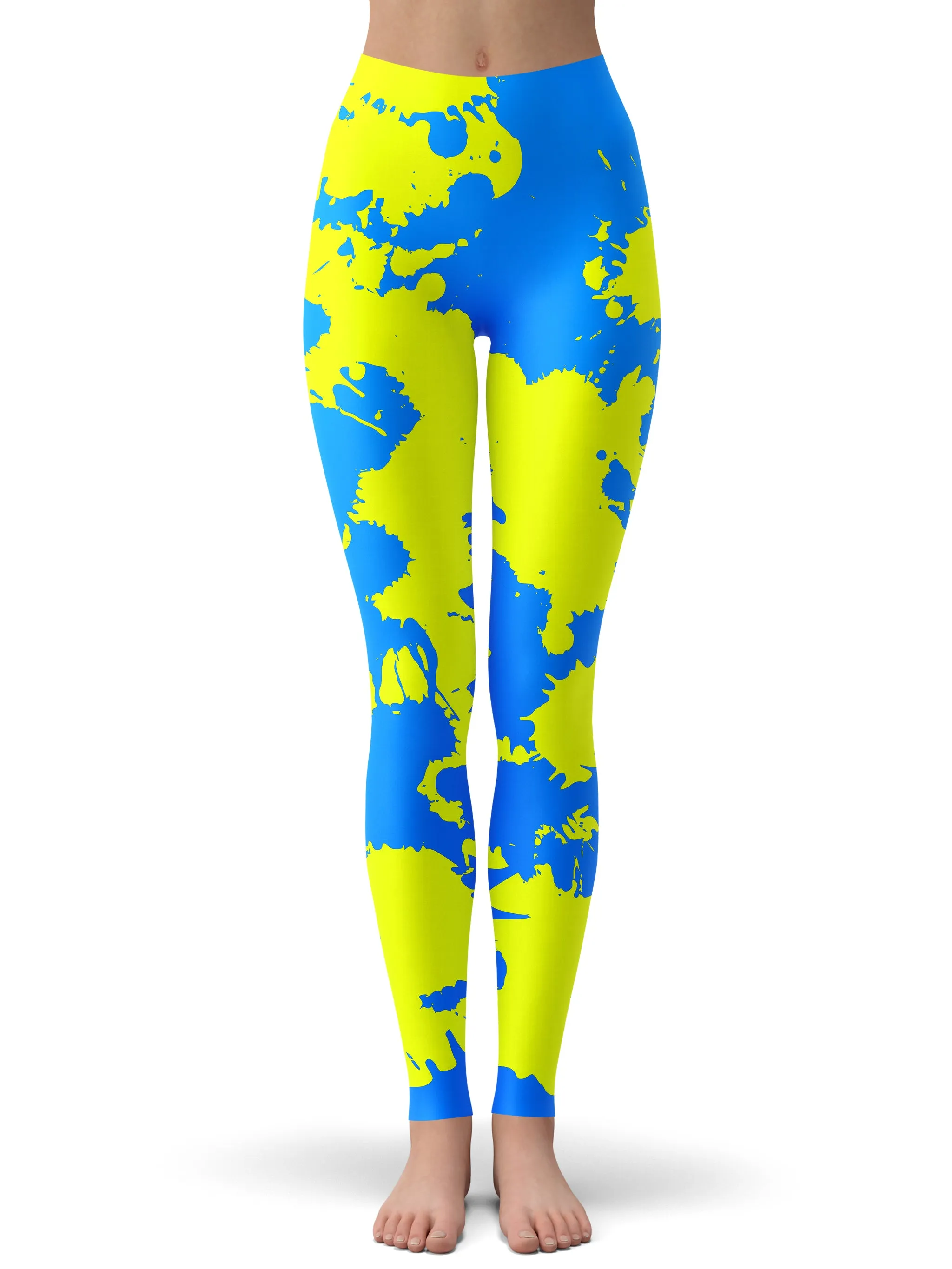 Yellow and Blue Paint Splatter Rave Bra and Leggings Combo